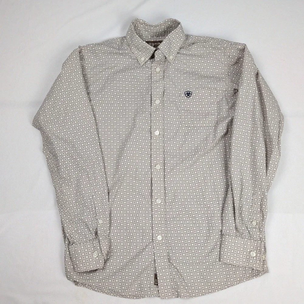 Ariat Boys Earnest Geometric Medallion Button Down Shirt XL 18 Tan Western Rodeo